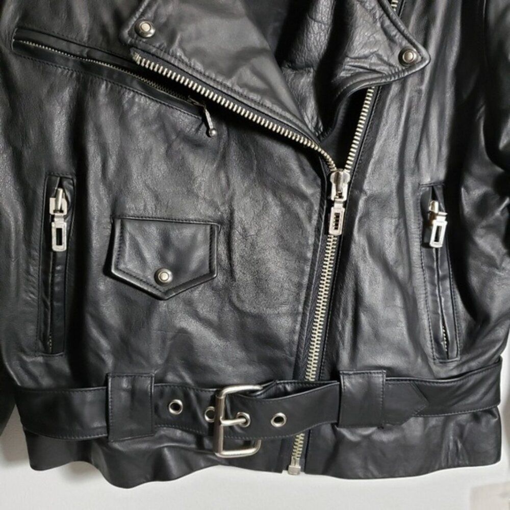 Vintage Virginia Slims Wear Black Leather Biker Jacket NWOT - Picture 3 of 9